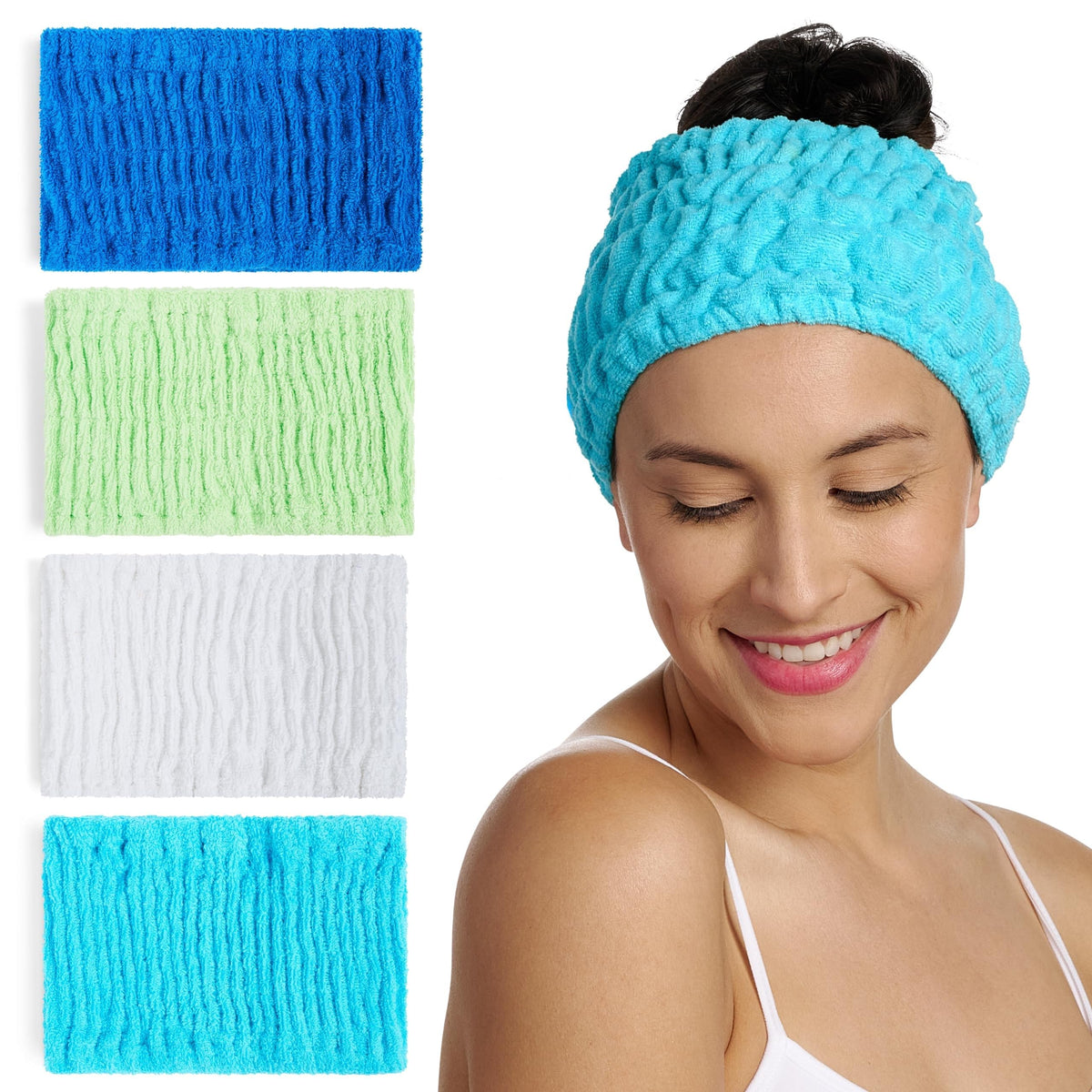 Turbie Twist 4-Pack Cotton Headbands - Extra-Wide, Comfy, All Hair Types, Ocean Breeze