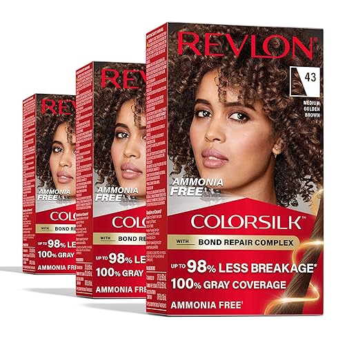 Revlon ColorSilk with Bond Repair Complex, Brown Permanent Hair Color, 100% Gray Coverage, Ammonia Free Hair Dye, Vegan Keratin, 43 Medium Golden Beauty & Personal Care REVLON