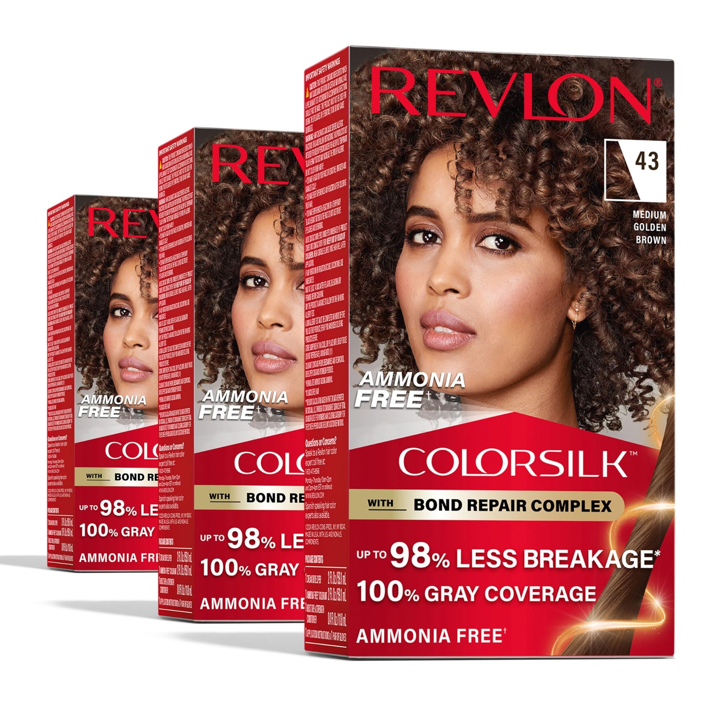 Revlon ColorSilk with Bond Repair Complex, Brown Permanent Hair Color, 100% Gray Coverage, Ammonia Free Hair Dye, Vegan Keratin, 43 Medium Golden Beauty & Personal Care REVLON