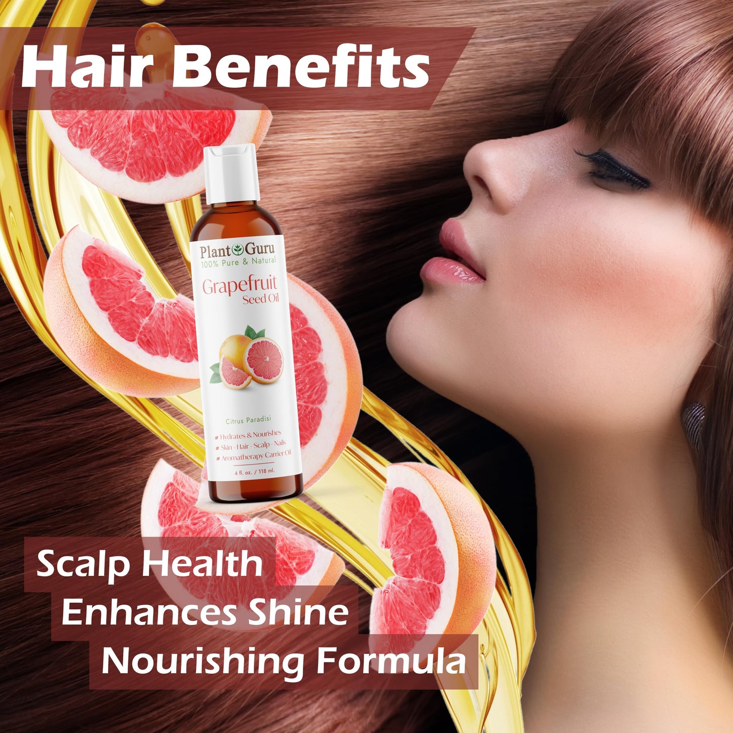 Grapefruit Seed Oil 4 fl. oz. Cold Pressed 100% Pure & Natural Carrier - Skin, Face, Body & Hair Growth Moisturizer. Great for DIY Creams, Lotions Beauty & Personal Care Plant Guru