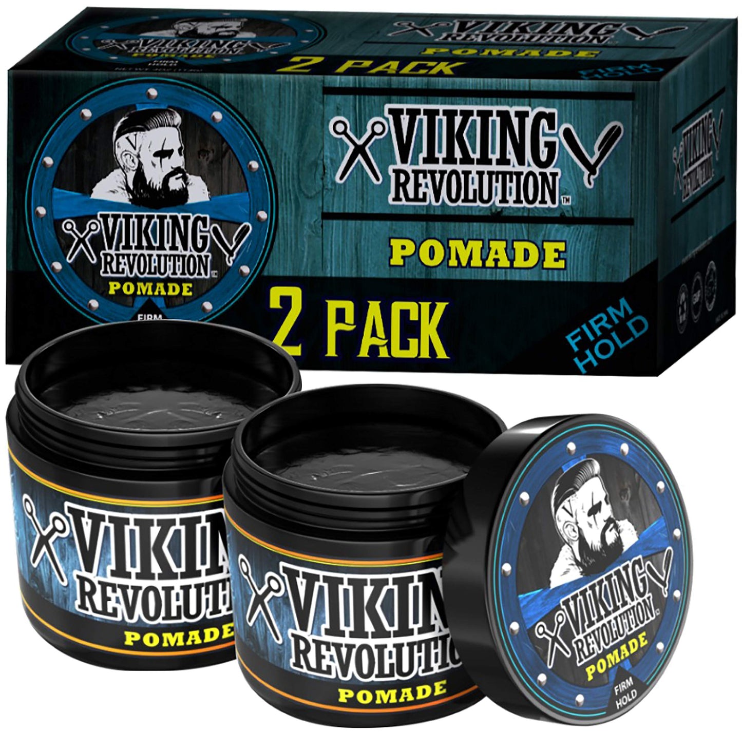 Viking Revolution Pomade for Men 4oz - Firm Strong Hold & High Shine for Classic Styling - Water Based & Easy to Wash Out (2 Pack) Beauty & Personal Care Viking Revolution