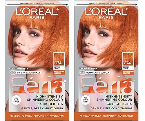 L'Oreal Paris Feria Multi-Faceted Shimmering Permanent Hair Color, C74 Intense Copper, Hair Dye Kit, Pack of 2 Beauty & Personal Care L'Oreal Paris