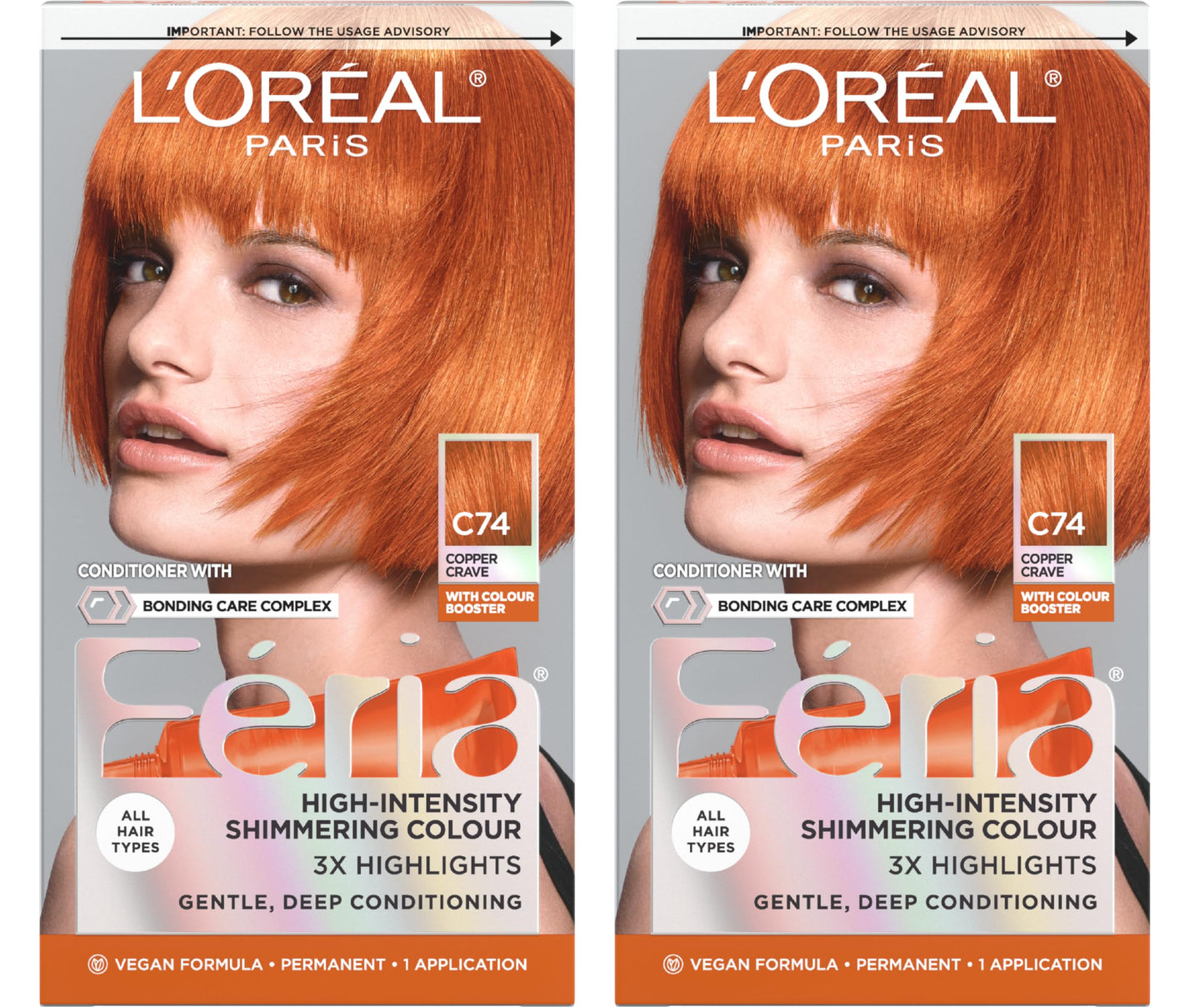L'Oreal Paris Feria Multi-Faceted Shimmering Permanent Hair Color, C74 Intense Copper, Hair Dye Kit, Pack of 2 Beauty & Personal Care L'Oreal Paris