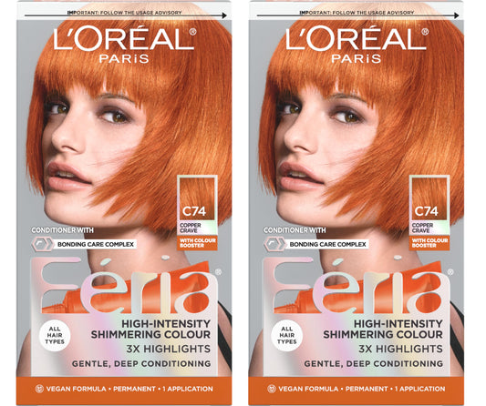 L'Oreal Paris Feria Multi-Faceted Shimmering Permanent Hair Color, C74 Intense Copper, Hair Dye Kit, Pack of 2 Beauty & Personal Care L'Oreal Paris