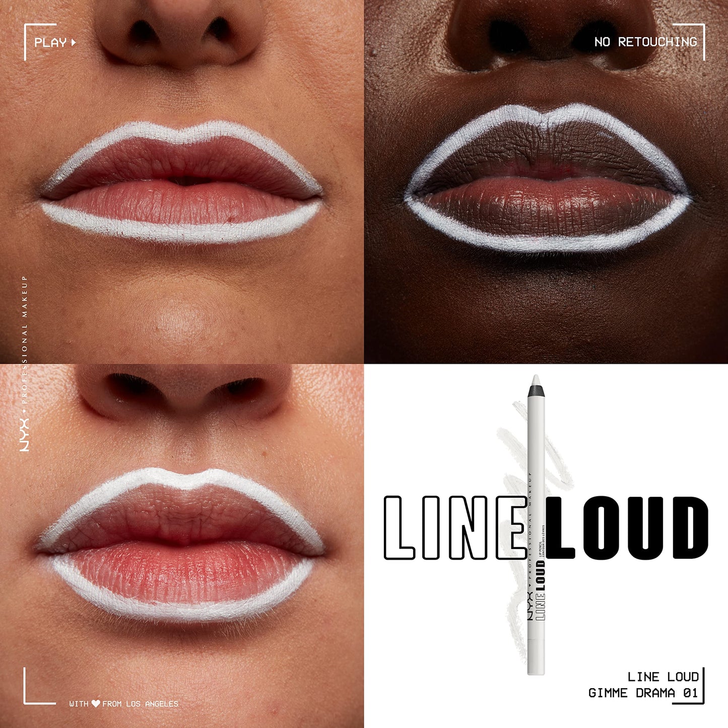 NYX PROFESSIONAL MAKEUP Line Loud Lip Liner, Longwear and Pigmented Lip Pencil with Jojoba Oil & Vitamin E - Gimme Drama (White) Beauty & Personal Care NYX PROFESSIONAL MAKEUP