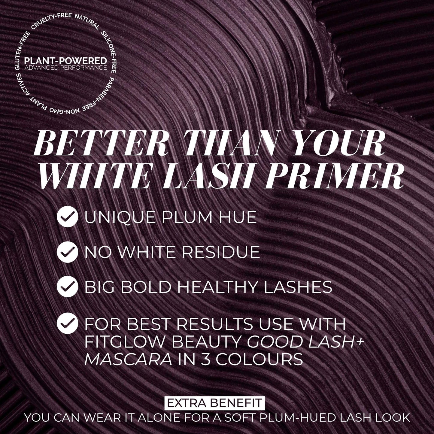 Fitglow Beauty Plum Lash Primer | Vegan Volumizing & Conditioning Eyelash Primer | Unique Purple Hue Blends Seamlessly | Natural Fuller Thicker Beauty & Personal Care FITGLOW