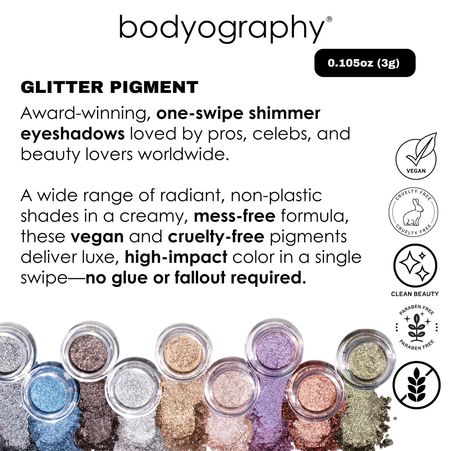 Bodyography Glitter Pigment Eye Shadow | Long Wear Shimmer Eyeshadow | Vegan, Talc & Paraben Free | Cream Powder Formula | Caviar (Smoky Brown) 1.5 g Beauty & Personal Care Bodyography