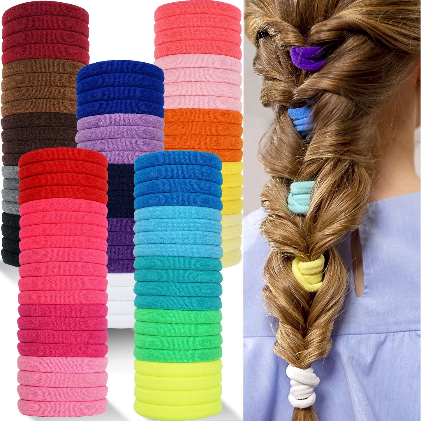 CÉLLOT 100PCS Elastic Hair Ties, 4cm Diameter Seamless Nylon Bands, Normal Ponytail Holders for Women & Children Beauty and Personal Care CÉLLOT Default Title