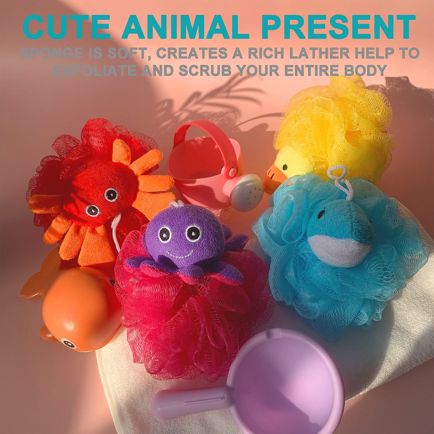 Loofah Exfoliating Shower Stuffed Sponge Pouf Mesh Brush with Animal Design - Bath Spa Puff Scrubber Ball - Body Poof for Man and Woman - Rich Foams Beauty & Personal Care Mr.Cui'shop