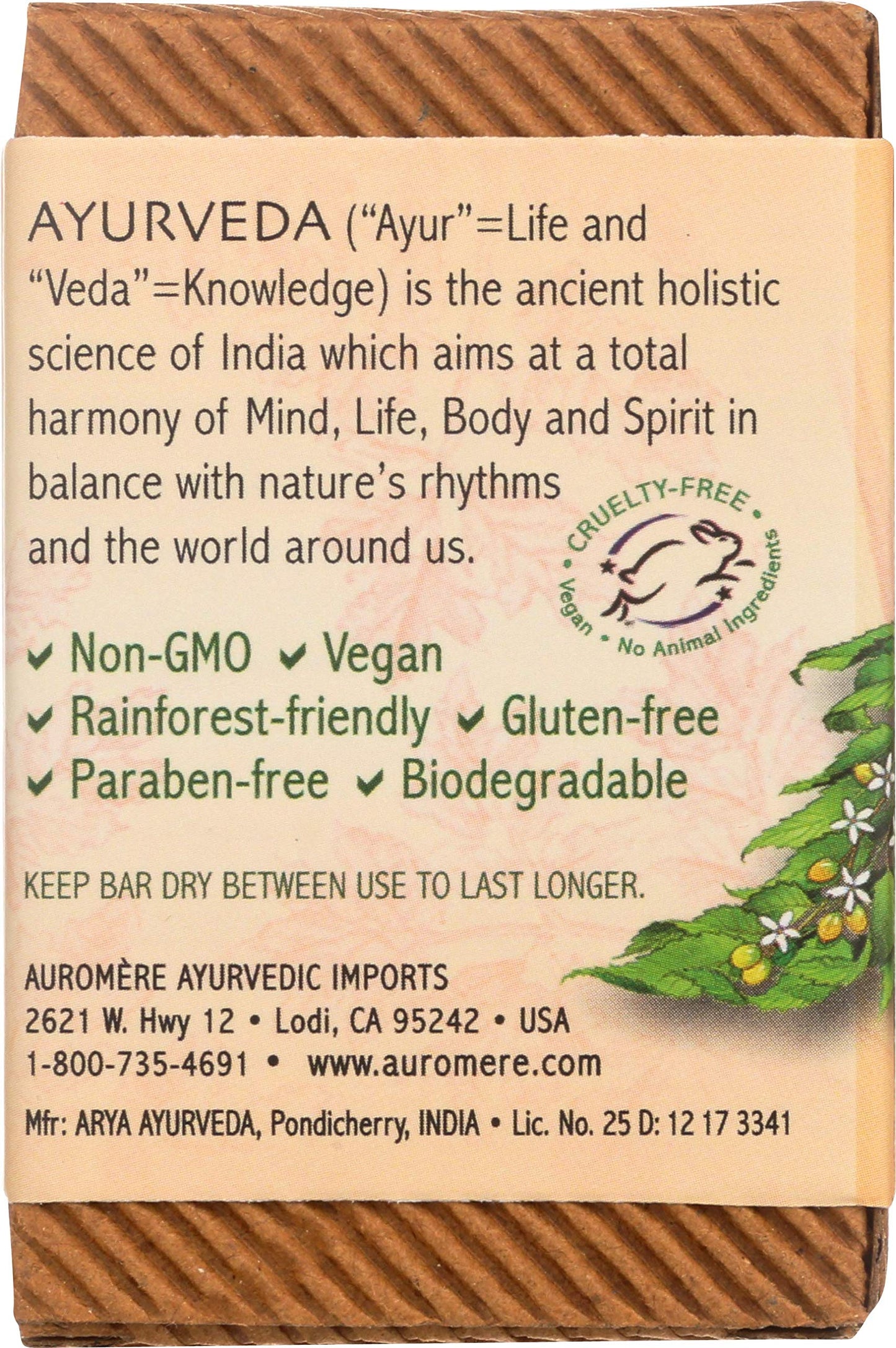 Auromere Ayurvedic Bar Soap, Vanilla Neem - Eco Friendly, Handmade, Vegan, Cruelty Free, Natural, Non GMO (2.75 oz), 1 pack Beauty & Personal Care Auromere