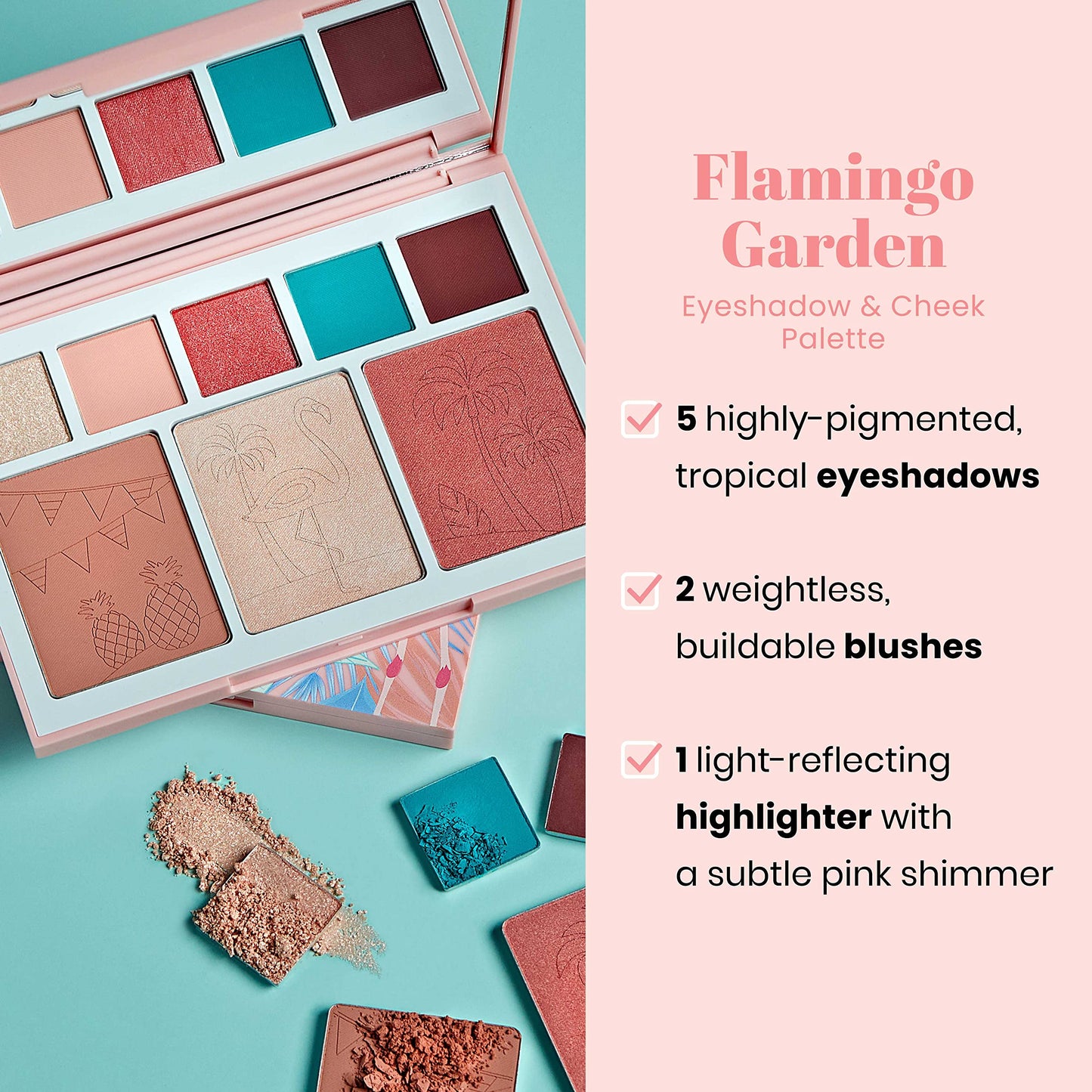 JOAH Beauty Flamingo Garden Cheek and Eyeshadow Palette, Highly Pigmented, Includes 5 Tropical Colored Eye Shadows, 2 Natural Blush Shades & 1 Pink… Beauty & Personal Care JOAH