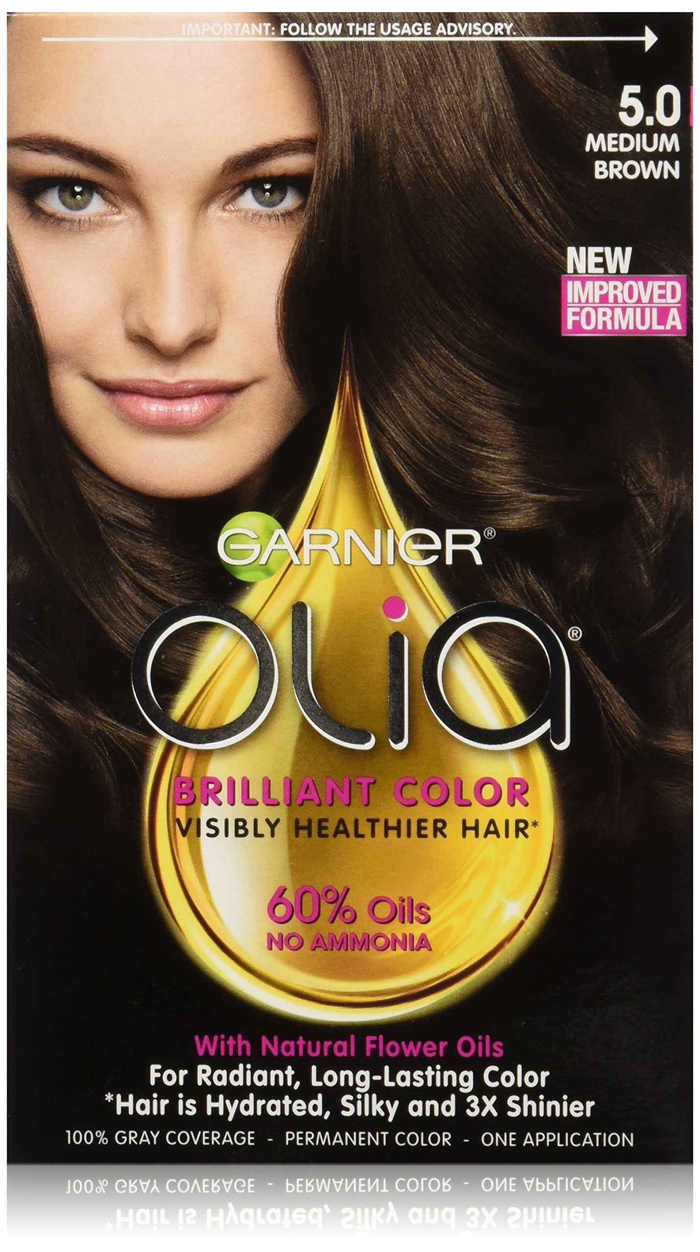 Garnier Olia Ammonia-Free Brilliant Color Oil-Rich Permanent Hair Color, 5.0 Medium Brown Hair Dye Beauty & Personal Care Garnier