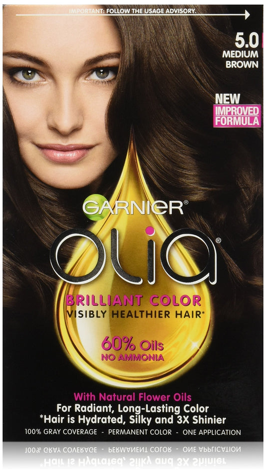 Garnier Olia Ammonia-Free Brilliant Color Oil-Rich Permanent Hair Color, 5.0 Medium Brown Hair Dye Beauty & Personal Care Garnier