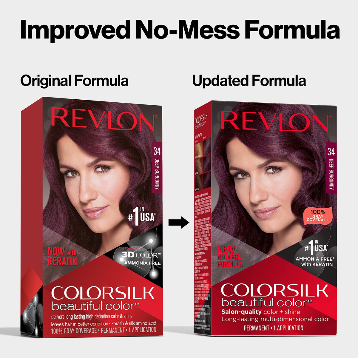 Revlon Permanent Hair Color, Permanent Hair Dye, Colorsilk with 100% Gray Coverage, Ammonia-Free, Keratin and Amino Acids, 34 Deep Burgundy, 4.4 Oz Beauty & Personal Care REVLON
