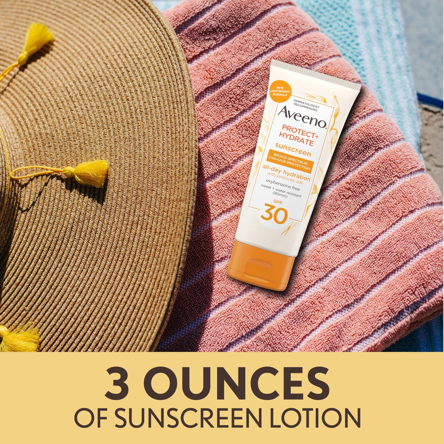Aveeno Protect + Hydrate Moisturizing Sunscreen Lotion with Broad Spectrum SPF 30 & Prebiotic Oat, Weightless Sweat & Water-Resistant Full Body Beauty & Personal Care Aveeno