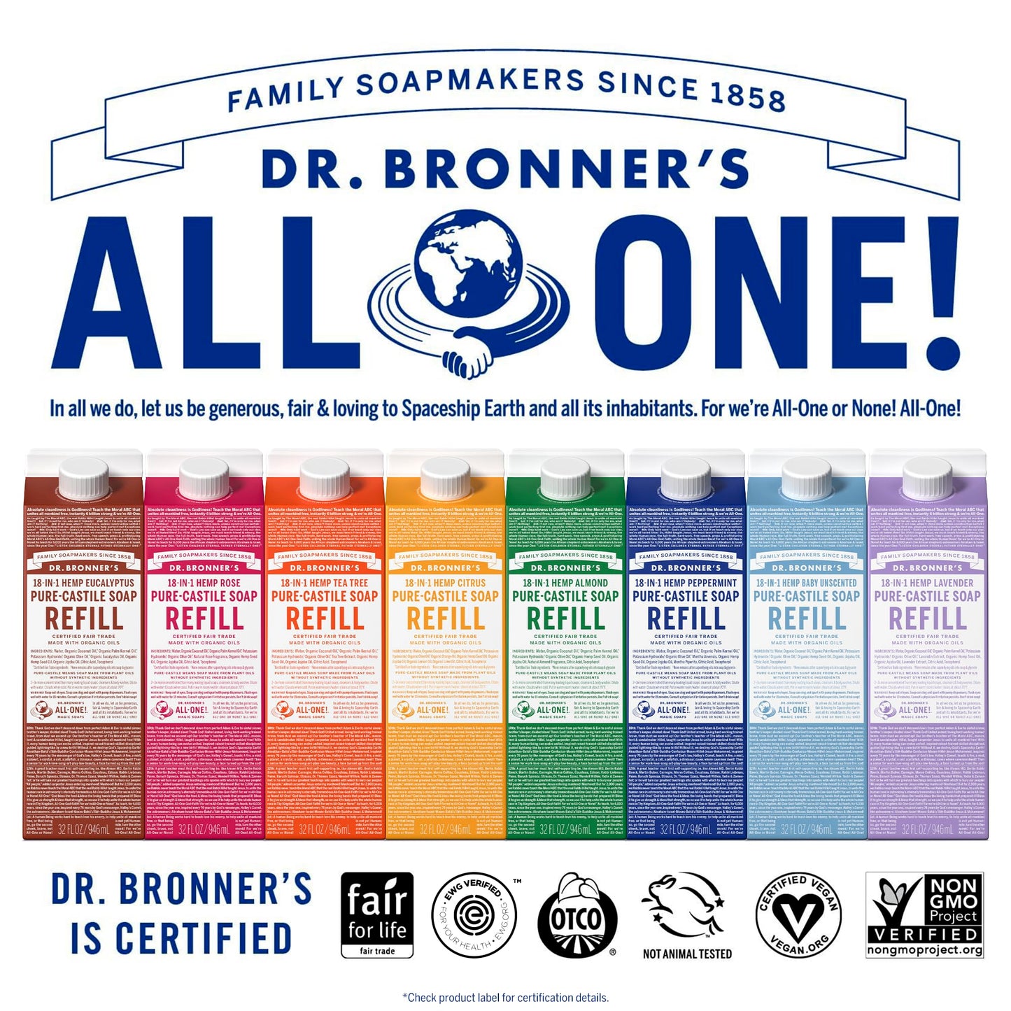 Dr. Bronner's Magic Soap-Pure-Castile Liquid Refill (Lavender, 32 ounce, 2-Pack) - Made with Regenerative Organic Certified Oils, For Body, Hair Beauty & Personal Care Dr. Bronner's