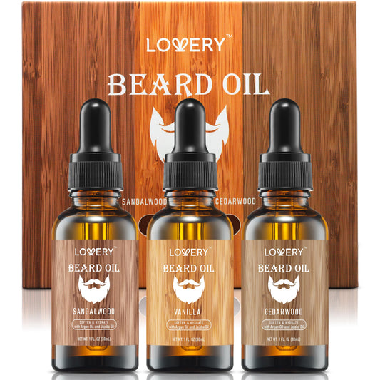 Beard Oil for Men - Sandalwood, Vanilla & Cedarwood Natural Mens Beard Oil Kit with Argan & Jojoba Oil - Beard Softener & Deeply Moisturizer Adding Beauty and Personal Care LOVERY