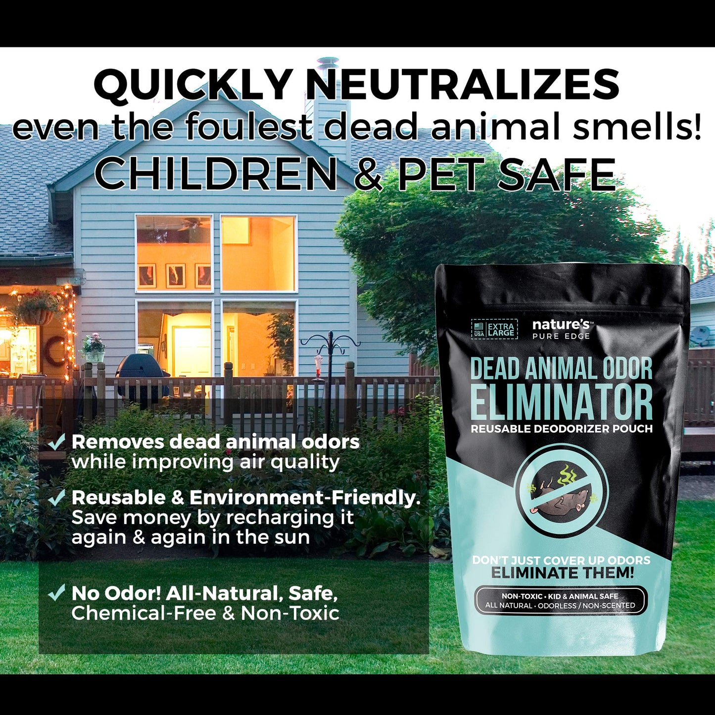 Dead Animal Smell Eliminator Pouch - Fragrance-Free Activated Charcoal Odor Absorber With Specialized Zeolite- Attics, Walls, Crawlspaces. For After Beauty and Personal Care Nature's Pure Edge
