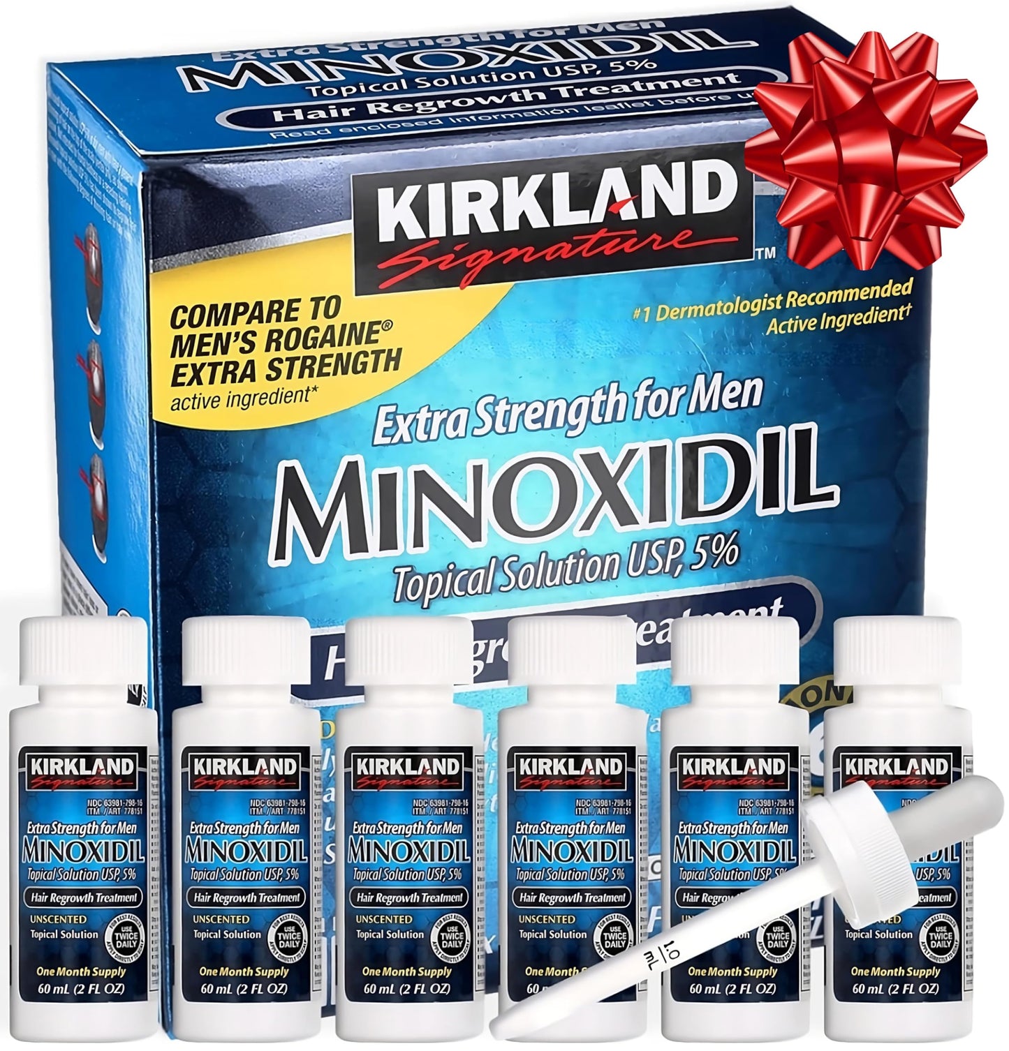 Minoxidil Liquid Extra Strength Hair Regrowth Treatment for Men, 5% Topical Solution, 6 Months Supply - Dropper Applicator and Bonus Free Beauty and Personal Care KIRKLAND