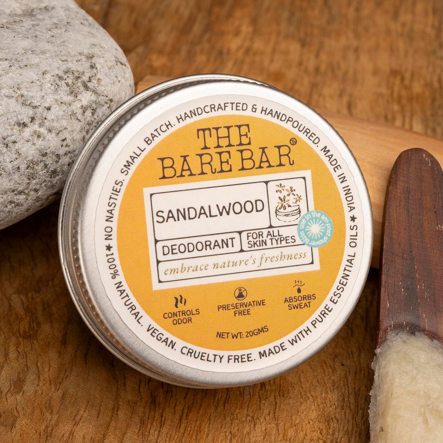 The Bare Bar Sandalwood Deodorant - 20 gm - Woody floral Fragrance - Odor & Sweat Control - Gentle, Natural formula and Chemical free - Travel Mini Beauty and Personal Care The Bare Bar