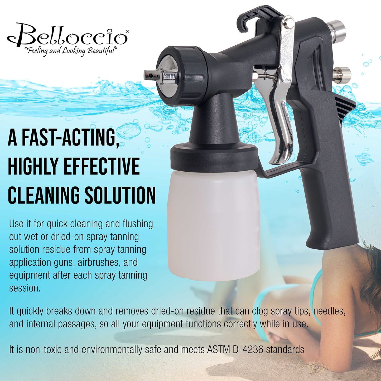 Belloccio Spray Tanning Equipment Cleaner, 16 Ounces - Fast Acting Cleaning Solution, Clean All Airbrush Spray Tanning Application Guns, Airbrushes Beauty & Personal Care Belloccio