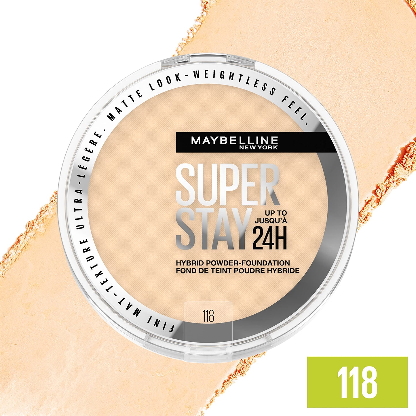 Maybelline Super Stay Up to 24HR Hybrid Powder-Foundation, Medium-to-Full Coverage Makeup, Matte Finish, 118, 1 Count Beauty & Personal Care MAYBELLINE
