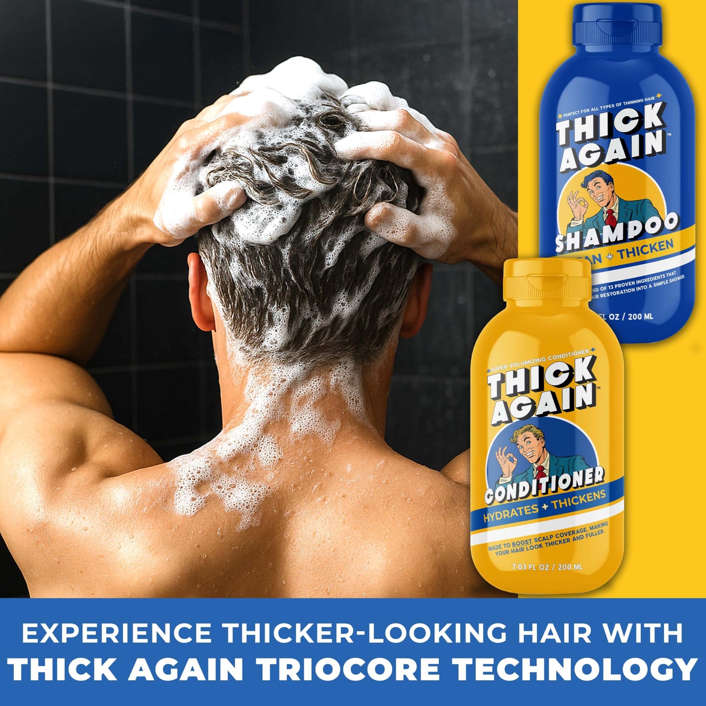 Thick Again Men's Hair Thickening Shampoo & Conditioner System with TrioCore Scalp Care Technology - Natural Solution for Fuller, Thicker-Looking Hair Beauty & Personal Care THICK AGAIN