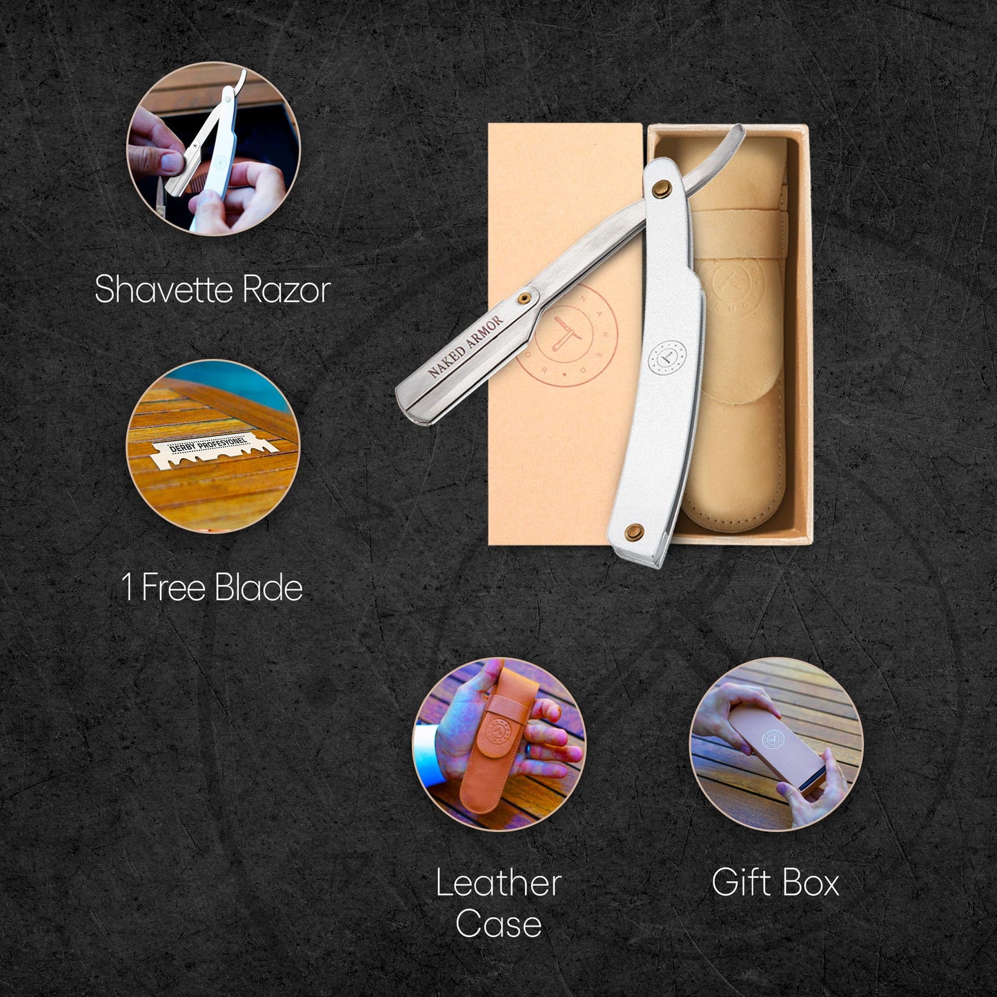Best Shavette Straight Razor - Replaceable Blade Straight Razor, Metal Handle Shavette, No Stropping or Honing, Great For Beginners, Starter Blade Beauty and Personal Care Naked Armor