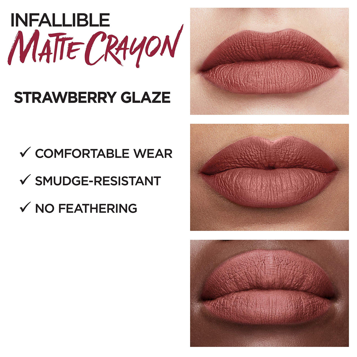 L'Oreal Paris Infallible Matte Lip Crayon, Strawberry Glaze (Packaging May Vary)
