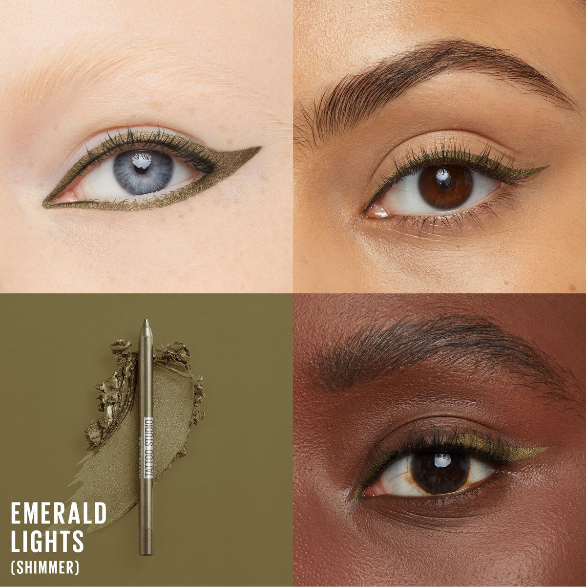 MAYBELLINE New York Tattoo Studio Long-Lasting Sharpenable Eyeliner Pencil, Glide on Smooth Gel Pigments with 36 Hour Wear, Waterproof Emerald Lights