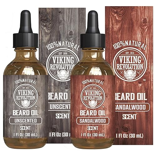 Viking Revolution Sandalwood and Unscented Beard Oil for Men - Natural Mens Beard Oil with Argan Oil and Jojoba Oil - Beard Softener, Strengthens Beauty & Personal Care Viking Revolution