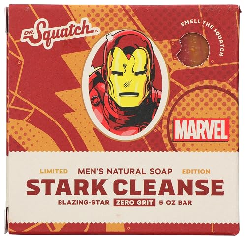 Dr. Squatch All Natural Men's Soap Bar Marvel Stark Cleanse Ironman Limted Edition with Zero Grit Blazing-Star 5oz with Natural Oils Beauty & Personal Care Dr. Squatch