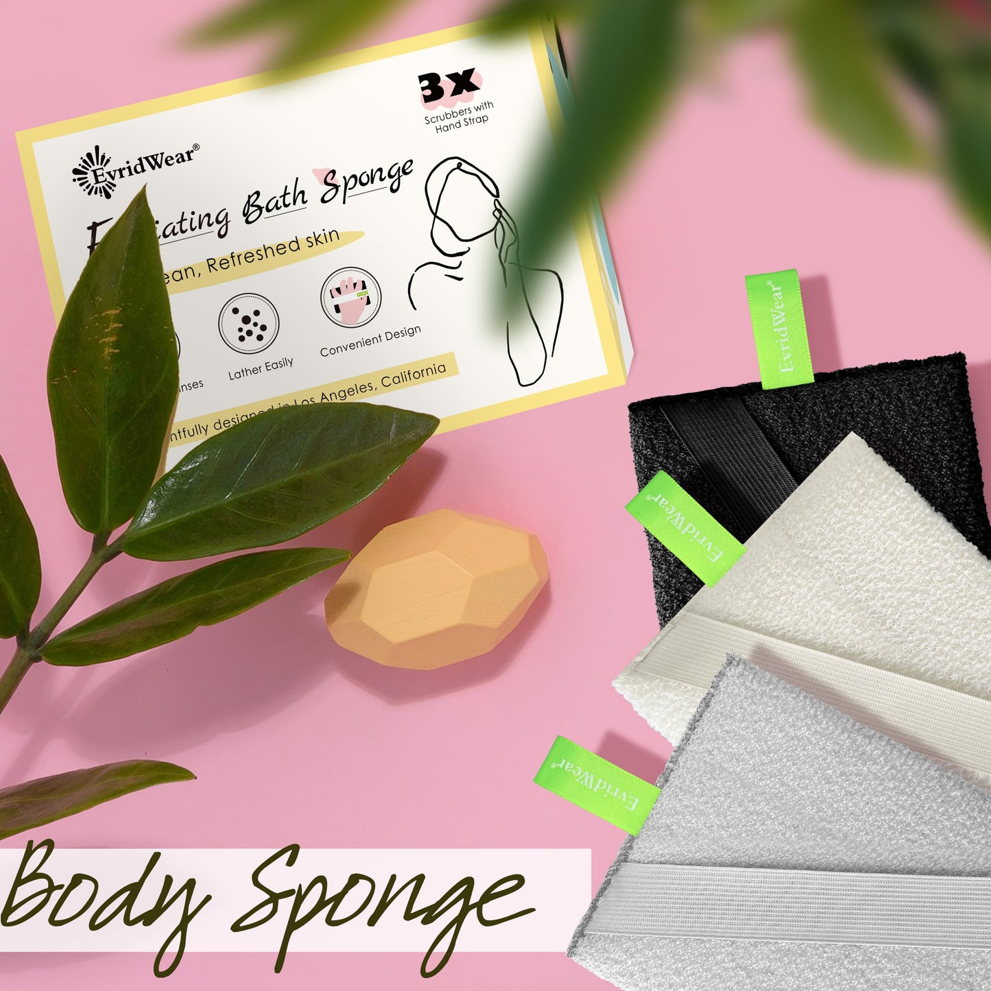 Evridwear Exfoliating Bath Sponge, Daily Skincare Body Scrubbers Loofah Shower Pads with Strap for Body Cleansing, Dead Skin Cell Remover, 3 Count Beauty & Personal Care Evridwear