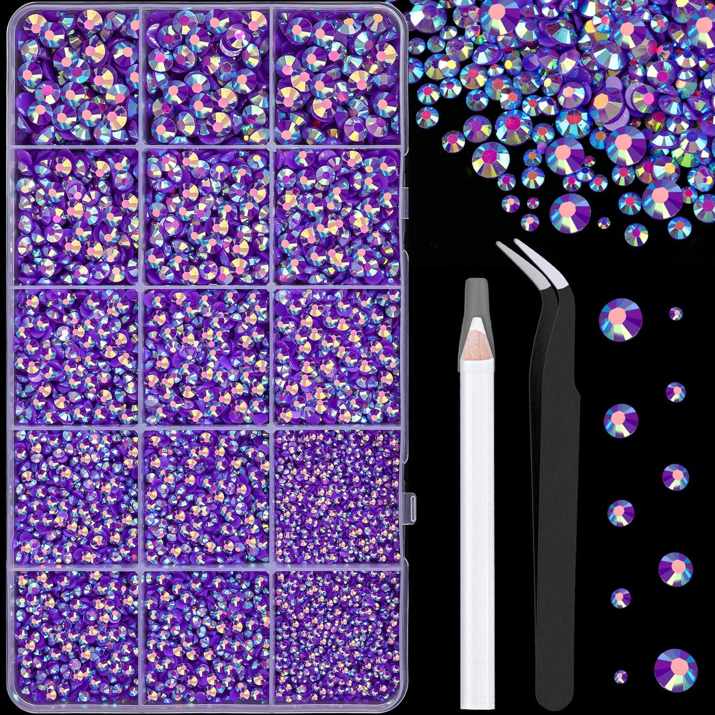 16000Pcs Resin Jelly Rhinestones with Tweezers for Crafting, Dark Purple AB 2-6mm Mixed Sizes Flatback Gems, Bedazzling Crystal for DIY Crafts Beauty and Personal Care TINKRSTUFF Default Title