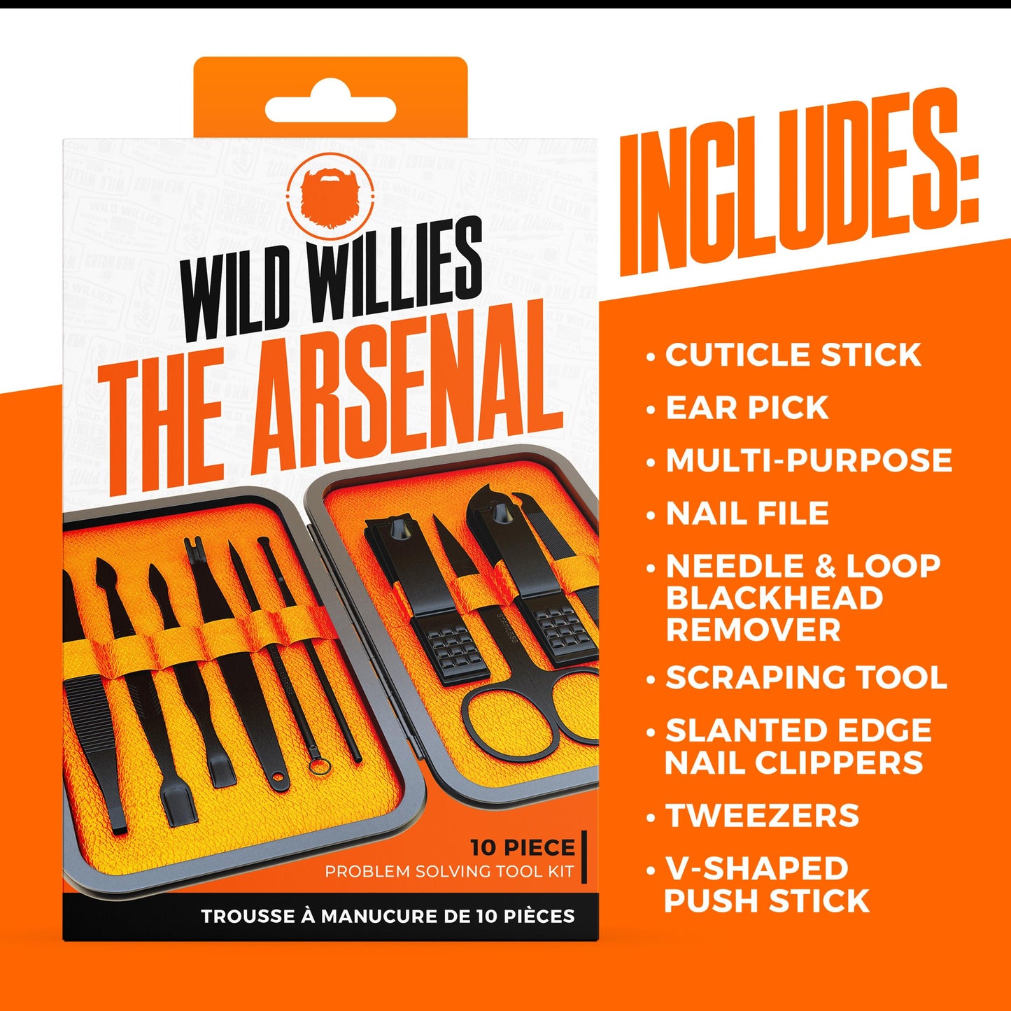 Wild Willies 10-Piece Pedicure & Manicure Kit for Men & Women - Includes Nail Clippers, Scissors, Tweezers, Files - Compact Travel Nail Grooming Kit Beauty & Personal Care Wild Willies