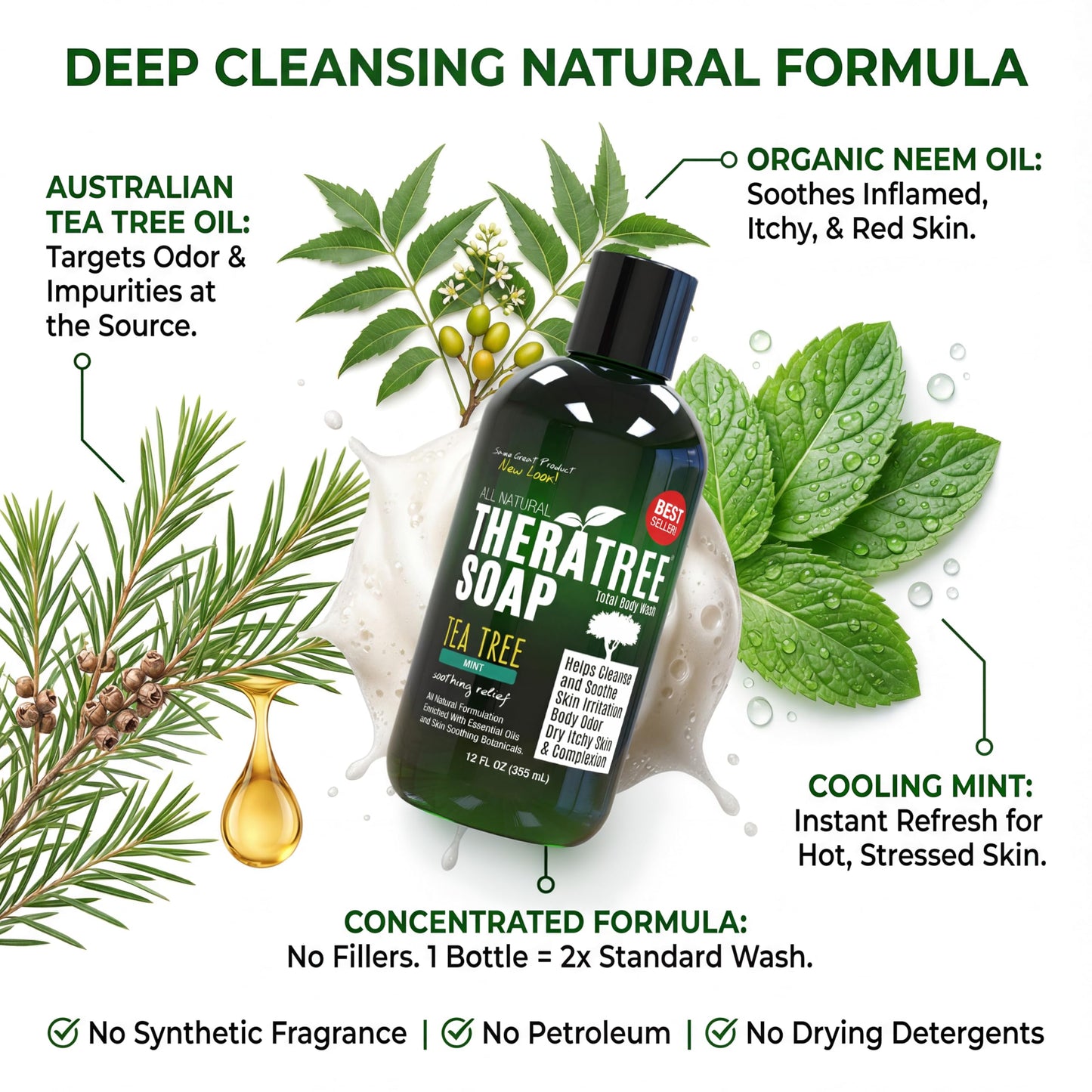 Oleavine TheraTree Tea Tree Oil Soap with Neem Oil - 12oz - Helps Skin Irritation, Body Odor, & Helps Restore Healthy Complexion for Body and Face Beauty & Personal Care Oleavine
