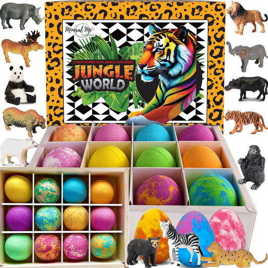 Bath Bombs for Kids with Surprise Inside- 12 pk Kids Bath Bombs with Jungle Toys, Organic, Natural, Skin-Moisturizing Bubble BathBombs. Birthday Gifts Beauty and Personal Care Mineral Me California