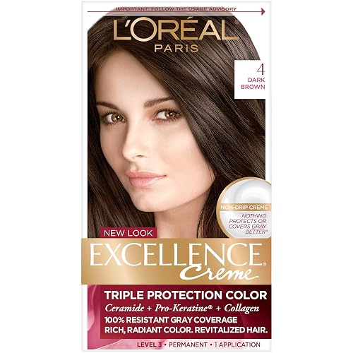 L'Oreal Paris Excellence Triple Protection Permanent Hair Color Creme, Dark Brown [4] 1 ea (Pack of 4) Beauty & Personal Care L'Oreal Paris