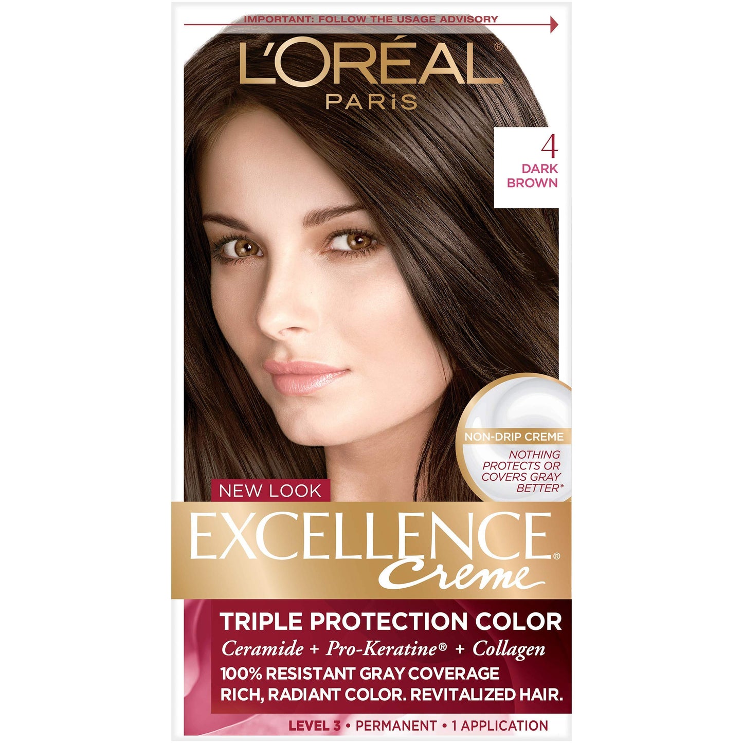 L'Oreal Paris Excellence Triple Protection Permanent Hair Color Creme, Dark Brown [4] 1 ea (Pack of 4) Beauty & Personal Care L'Oreal Paris