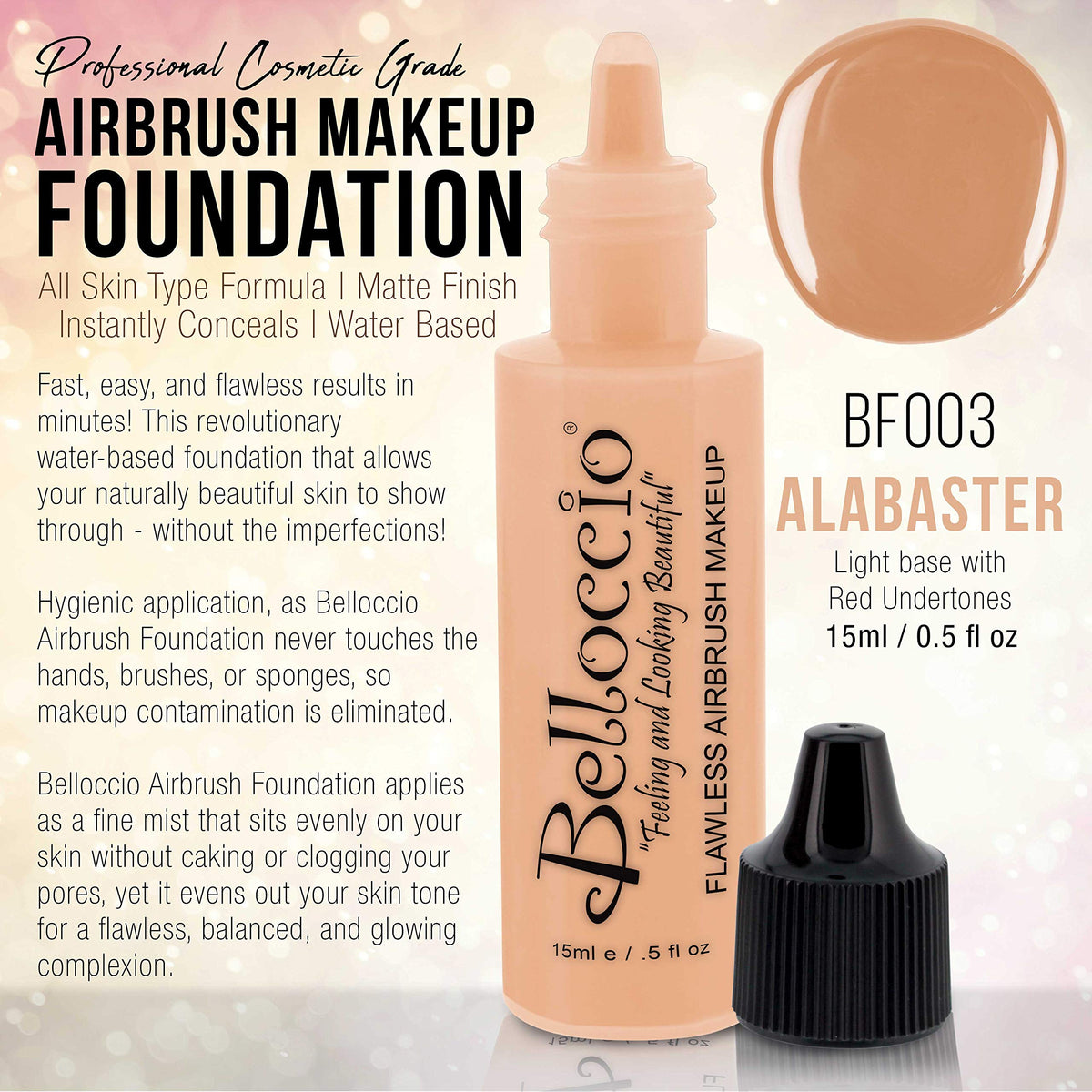 Belloccio's Professional Cosmetic Airbrush Makeup Foundation 1/2oz Bottle: Buff- Light with Golden Undertones Beauty & Personal Care Belloccio