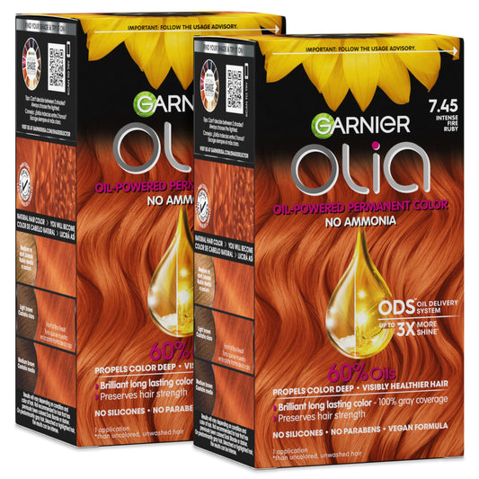 Garnier Olia Hair Color, Ammonia-Free Permanent Hair Dye, Oil-Powered Formula for 100% Gray Coverage and 3x Shinier Hair, Vegan & Cruelty Free, 7.45