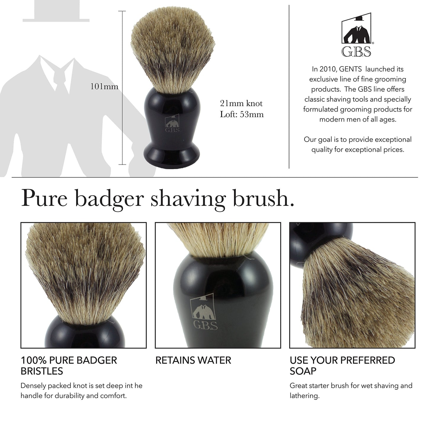 G.B.S Premium Shaving Set for Men - Pure Badger Brush, Fusion Compatible 5-Blade Razor with Weighted Ebony Handle, Natural Shave Soap, Chrome Stand Beauty and Personal Care G.B.S