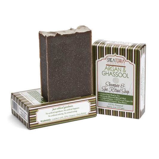 Shea Terra Organics Herbal Hair Care - Argan and Ghassool Shampoo and Spa Bar| All-Natural Strengthening and Conditioning Hair Shampoo for Healthy Beauty & Personal Care Shea Terra Organics