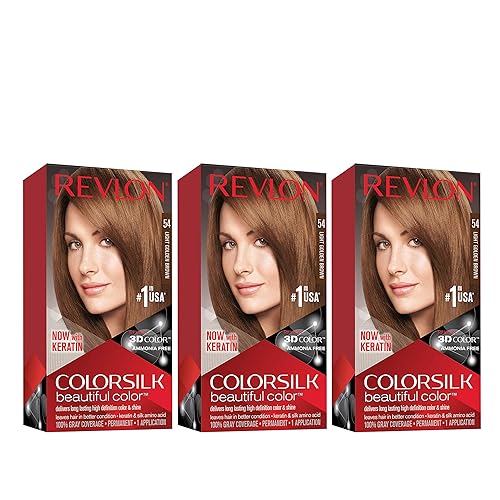 Revlon Colorsilk Beautiful Color, Permanent Hair Dye with Keratin, 100% Gray Coverage, Ammonia Free, 53 Light Golden Brown (Pack of 3) Beauty & Personal Care REVLON