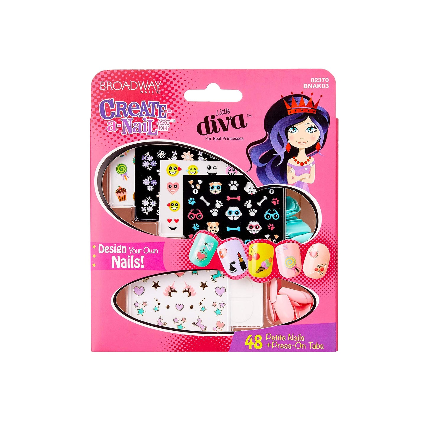 KISS Broadway Little Diva Nail Art Kit, Safe On Natural Nails, Mom Approved, Over 250 Nail Stickers, 48 Ready-To-Wear Petite Fake Nails & 48 Press-On Beauty & Personal Care KISS