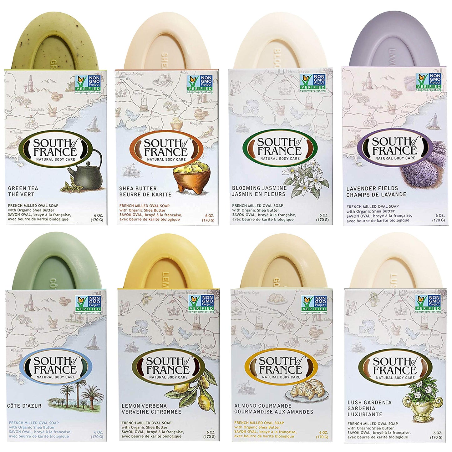 South Of France Natural Body Care Triple Milled Large 6OZ Bar Soap (Variety Pack 1, 8 Bars) Beauty & Personal Care South Of France