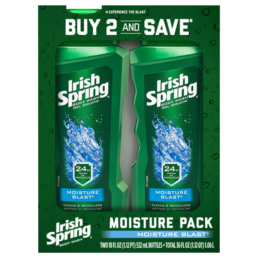 Irish Spring Moisturizing Men's Body Wash Shower Gel, Moisture Blast - 18 Fluid Ounce (2 Pack) Beauty & Personal Care Irish Spring