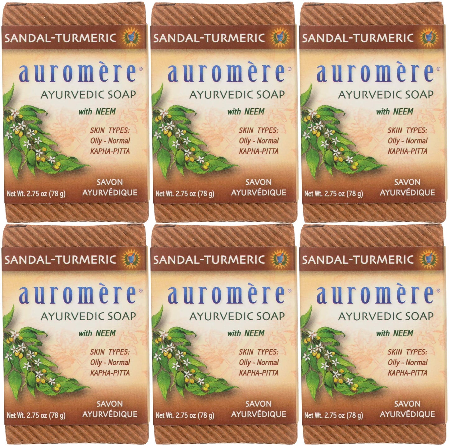 Auromere Ayurvedic Bar Soap, Sandal Turmeric - Eco Friendly, Handmade, Vegan, Cruelty Free, Natural, Non GMO (2.75 oz), 6 pack Beauty & Personal Care Auromere