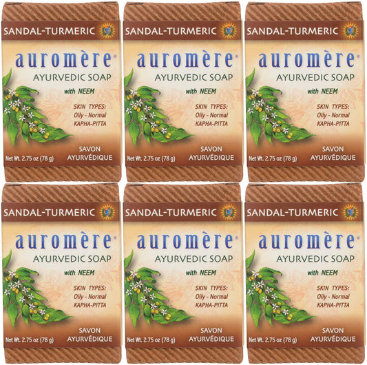Auromere Ayurvedic Bar Soap, Sandal Turmeric - Eco Friendly, Handmade, Vegan, Cruelty Free, Natural, Non GMO (2.75 oz), 6 pack Beauty & Personal Care Auromere
