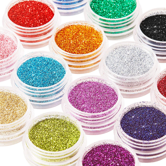 16 Colors Fine Glitter Holographic Nail Glitter Sequins Cosmetic Festival Powder with 6 Small Brushes for Arts and Craft Eyeshadow, Makeup, Nail Body Beauty & Personal Care Yaomiao